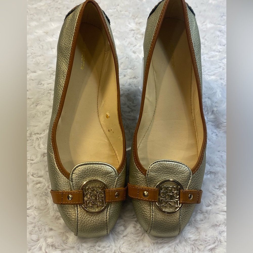Liz Claiborne Gold Metallic Slip On Shoes Size 8.5 M Gold Medallion see details